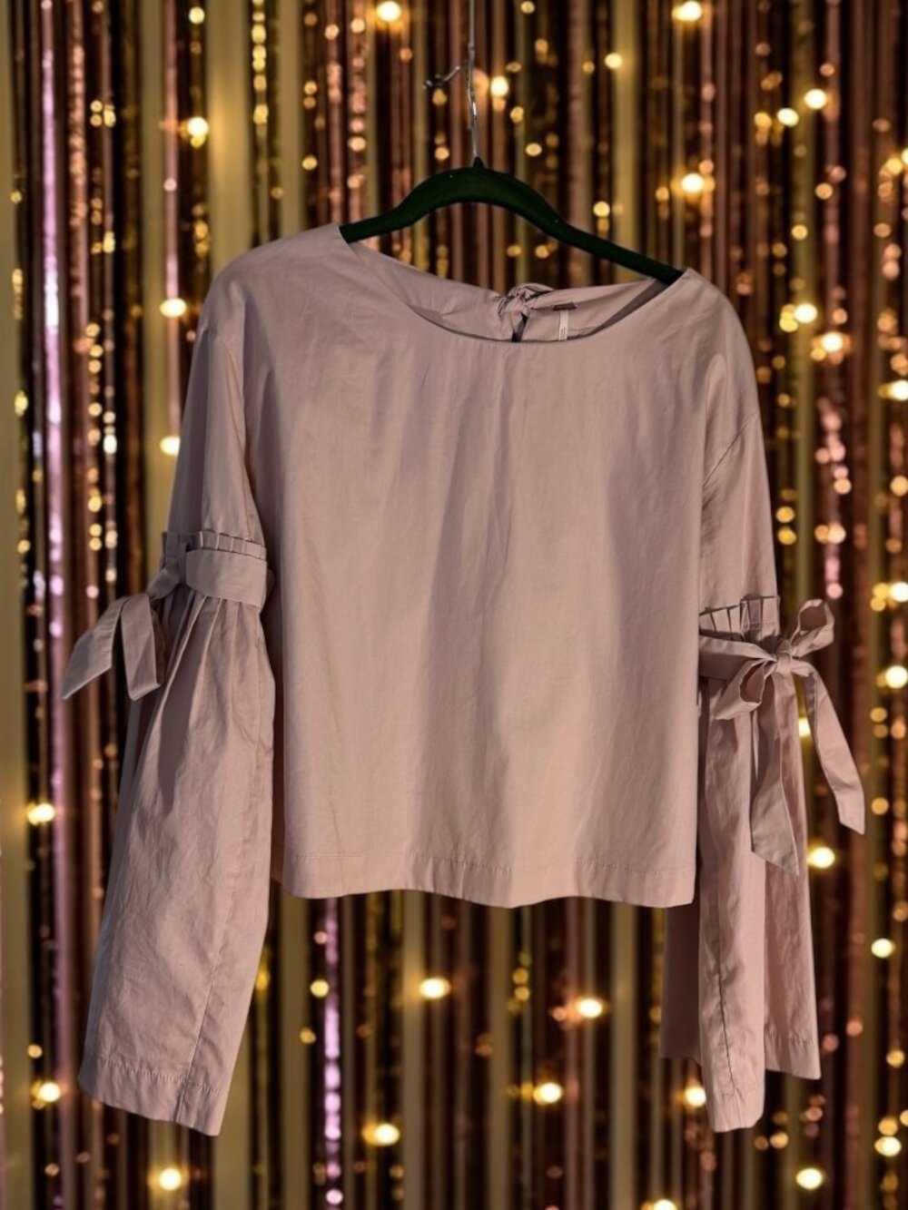 Free People So Obviously Yours Blush Pink Bell Sleeve Cotton Top Sz Small P
